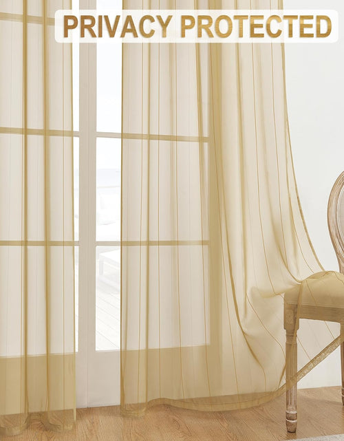 Load image into Gallery viewer, Stripe Gold Sheer Curtains 108 inch Length 2 Panels with Grommets Semi Transparant Curtains
