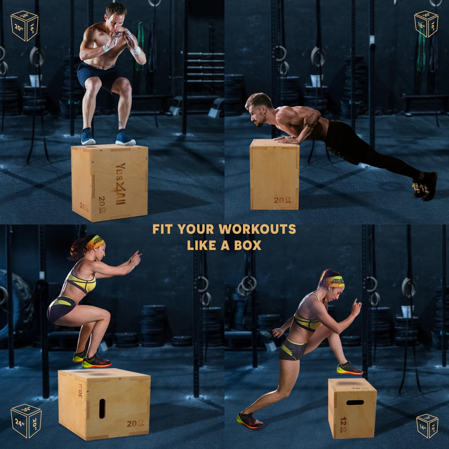 3 in 1 Wooden Plyo Box - Holds Up to 450lbs - Versatile Plyometric Jump Box, Wood Basic