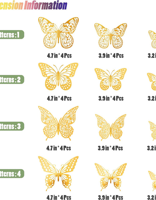 Load image into Gallery viewer, 3D Butterfly Wall Decor 48 Pcs 4 Styles 3 Sizes, Gold Butterfly Decorations
