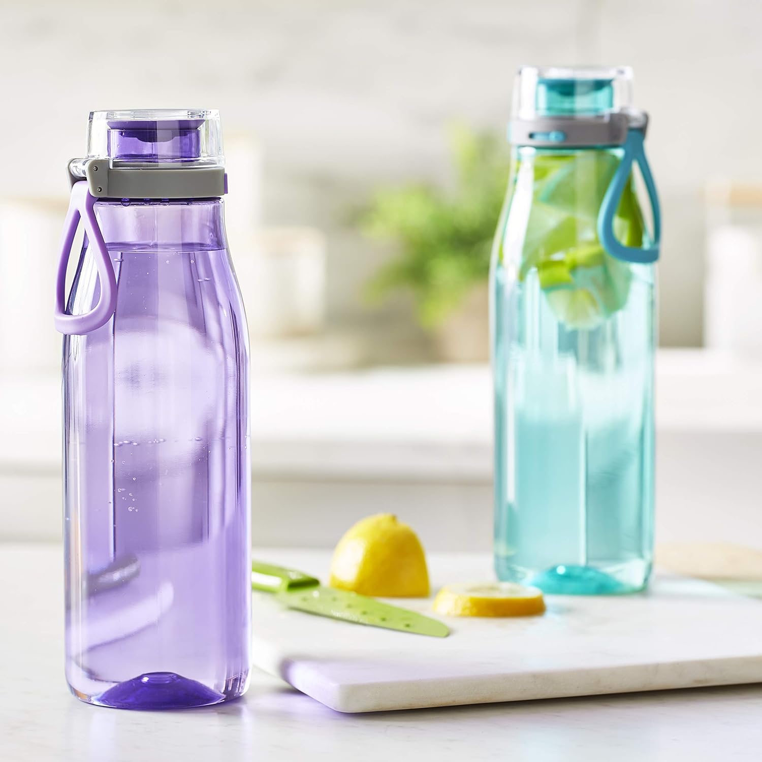 Tritan Water Bottle with Action Lid, 24 ounce, 2-Pack, Blue and Purple