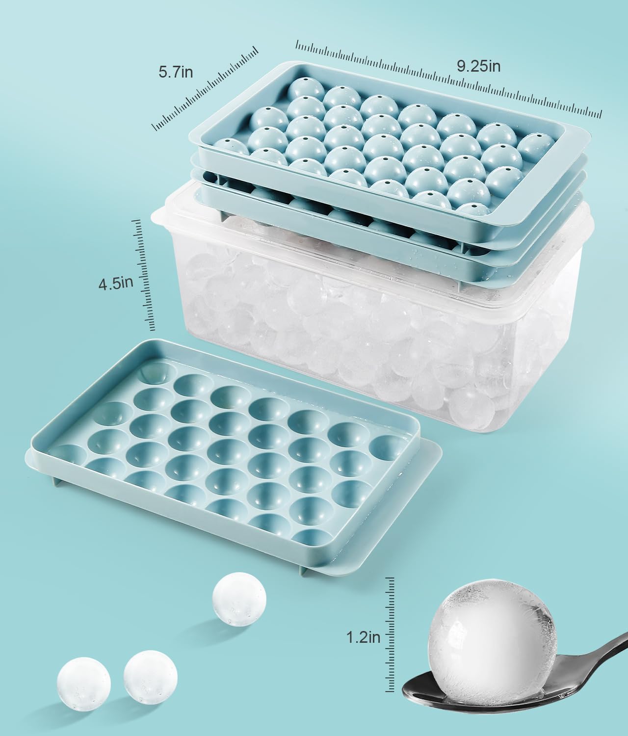 Stackable Round Ice Cube Tray Set with Lid & Bin – Create 99PCS Round Ice Balls, Ice Trays for Freezer