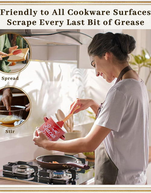 Load image into Gallery viewer, 46OZ Large Capacity, With Silicone Wooden Spatula, Enamel Bacon Grease Keeper, Red
