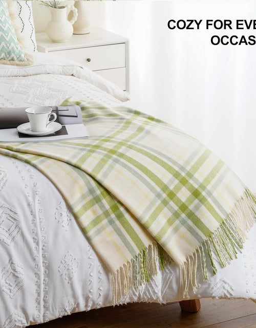 Load image into Gallery viewer, Spring Summer Plaid Throw Blanket for Couch Bed, Decorative White Green Stripe for Home Decor
