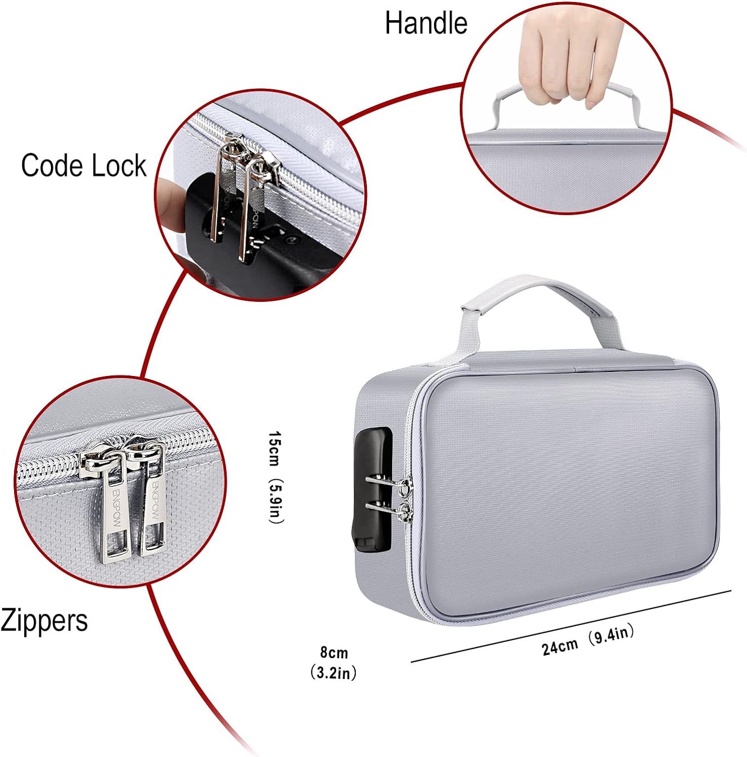 Small Fireproof Storage Organizer Case with Lock(9.4”x 5.9”x 3.2”), 3-Layer Money Safe Coin Organizer, Silver