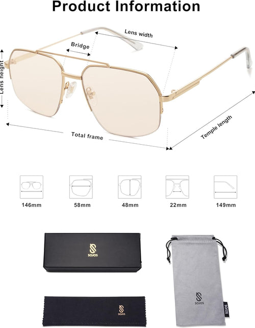 Load image into Gallery viewer, Trendy Aviator Sunglasses Mens Womens Retro Double Bridge Metal Semi-Rimless Shades, Light Brown
