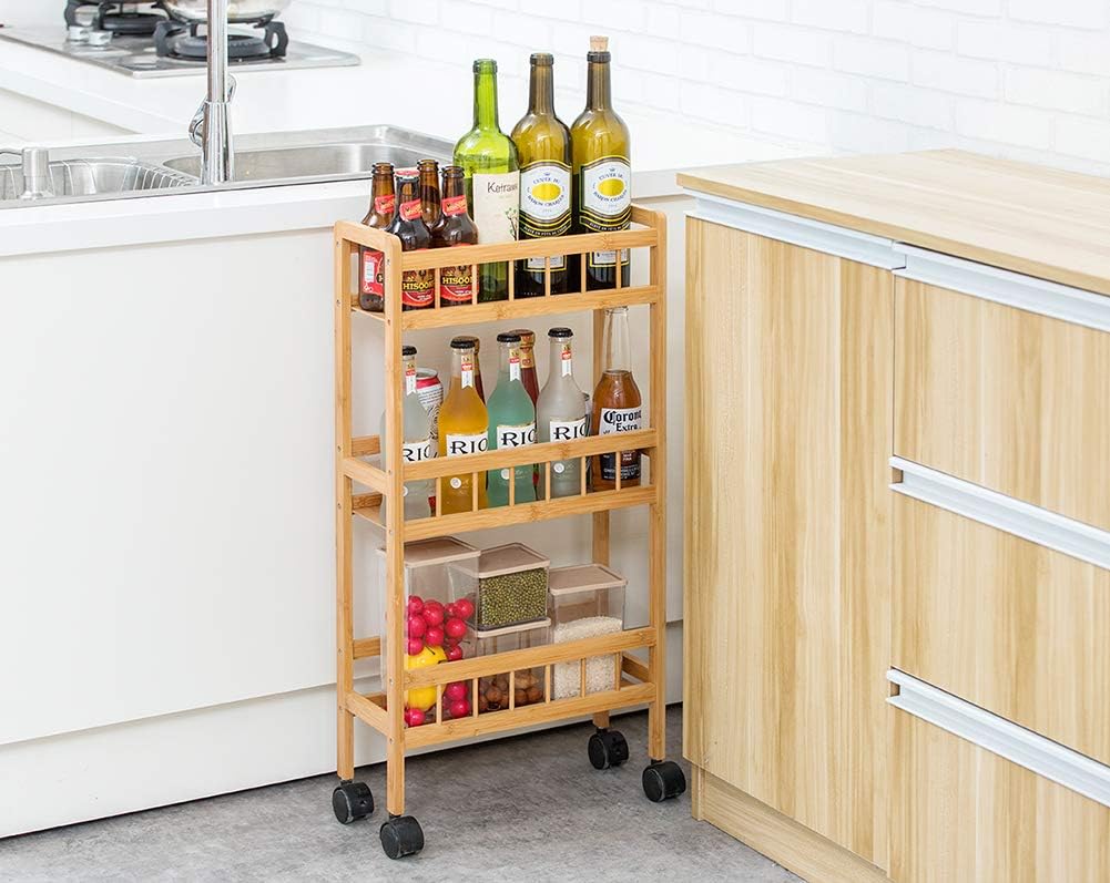 3-Tier Kitchen Removable Storage Cart, Slim Slide Out Rolling Pantry Shelf