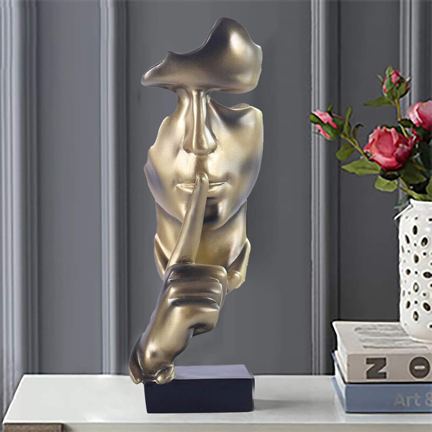 Thinker Statue, Silence is Gold Abstract Art Figurine, Modern Home Resin Sculptures Decorative