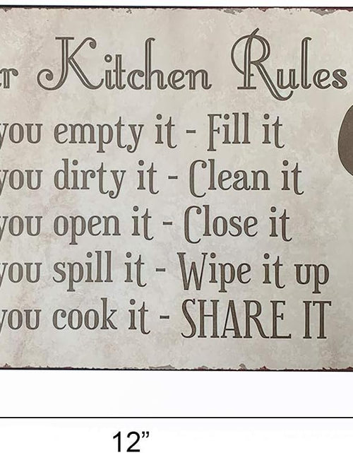 Load image into Gallery viewer, Kitchen Rules Plaque Wall Decor Rustic Metal Tin Sign (12X8-Inch)
