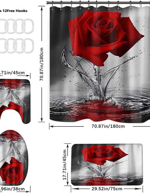 Load image into Gallery viewer, 4PCS Red Rose Shower Curtain Sets with Non-Slip Rugs ,Toilet Lid Cover and Bath Mat
