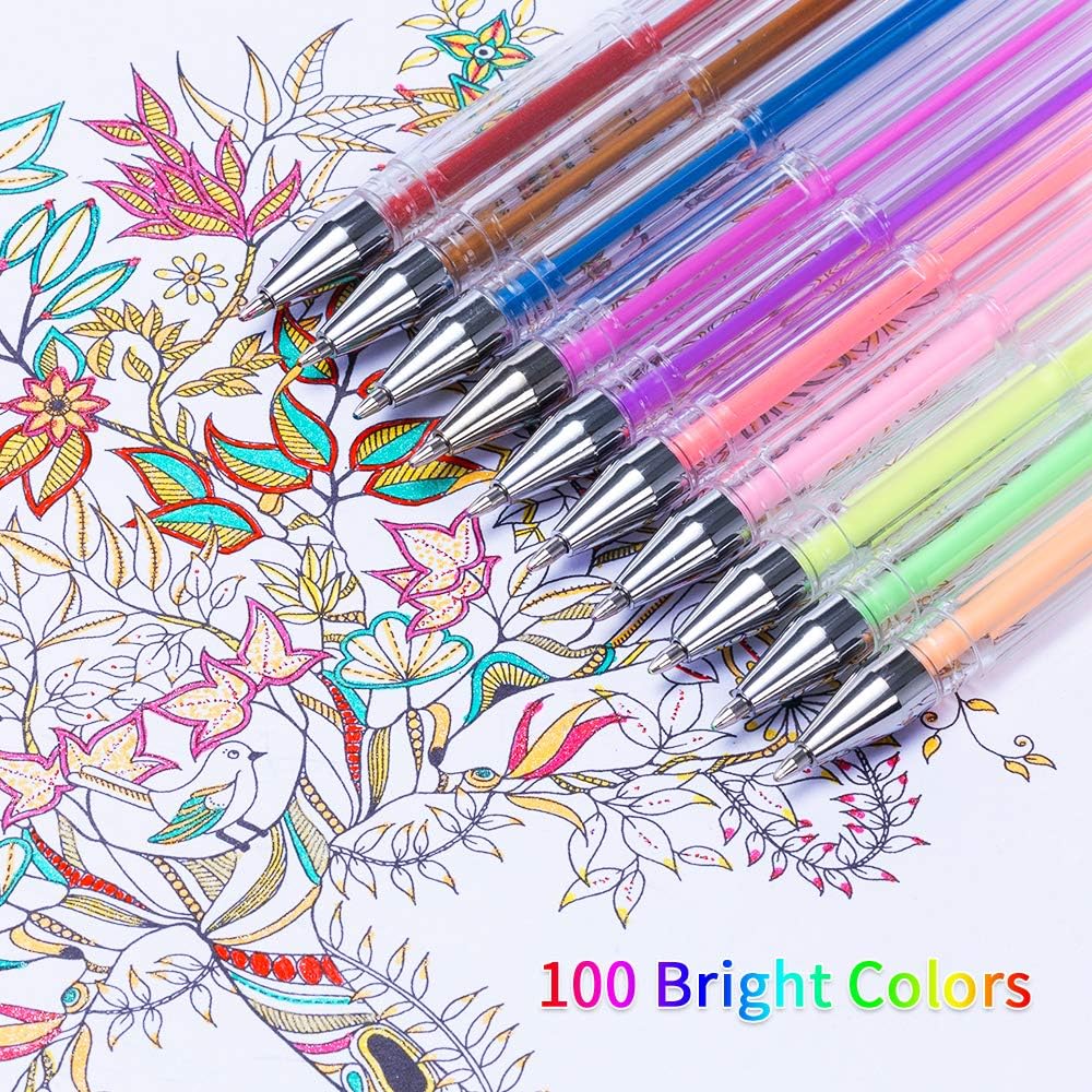 200 Pack Gel Pen with Case Coloring Books and 100 Refills for Drawing Painting Writing