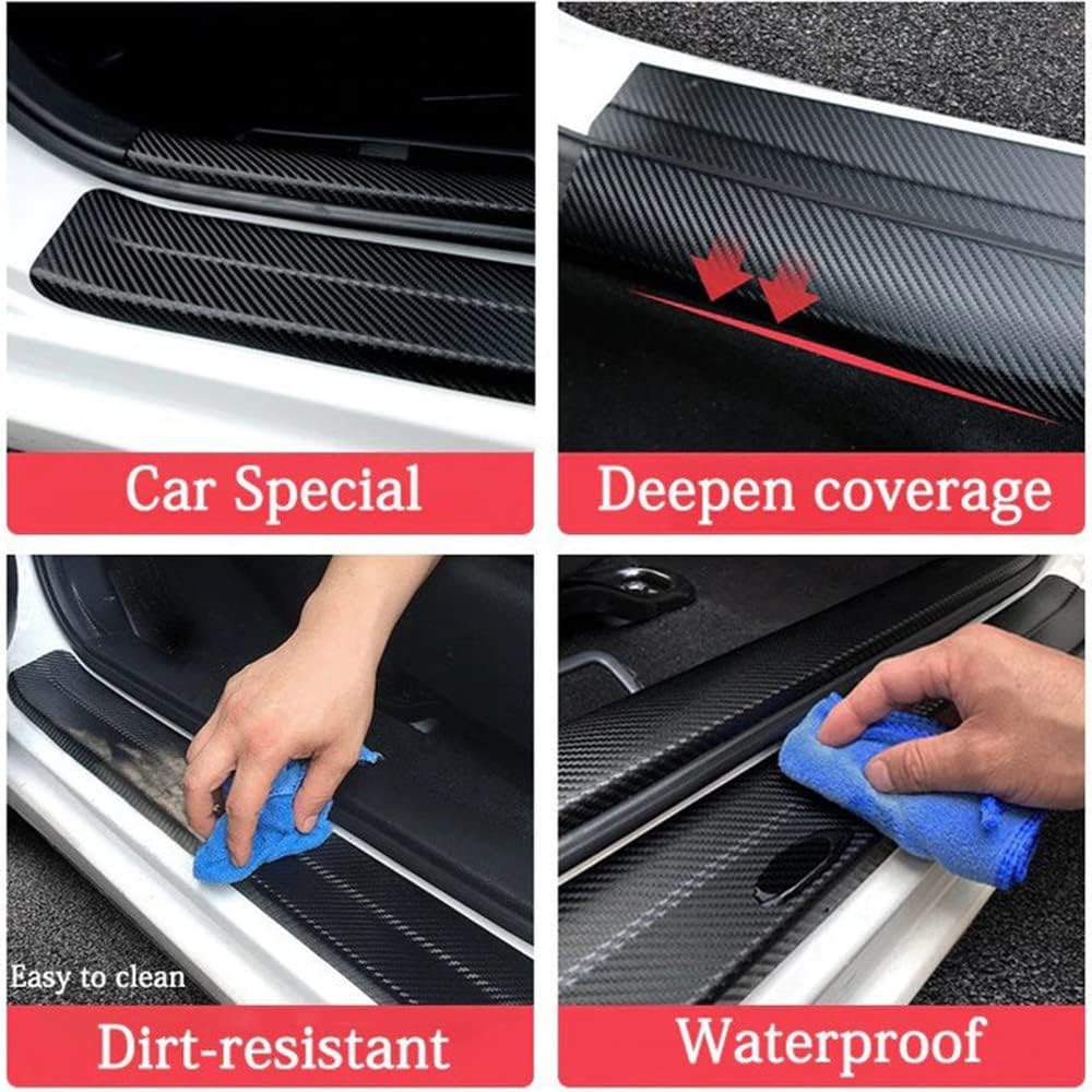 4pcs Mexico Mexican Flag Carbon Fiber Car Door Front/Rear Sill Plate Protectors, Reflective Sticker