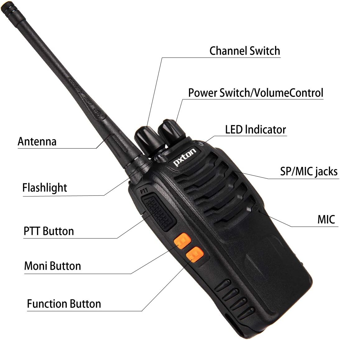 4 Pack Two Way Radio, Portable Walkie Talkie w/ Earpiece and Flashlight