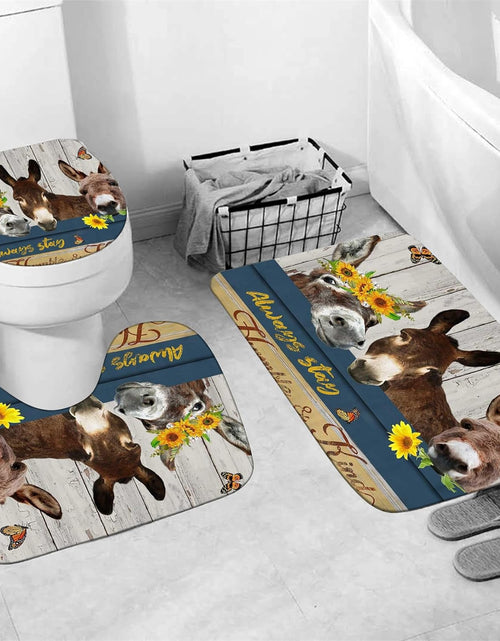 Load image into Gallery viewer, 4PCS Farm Animal Shower Curtain Set Sunflower Country Rustic Farmhouse Bathroom Decor Set
