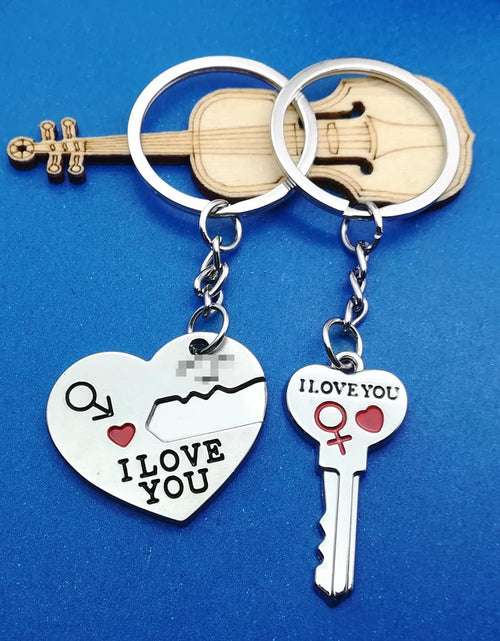 Load image into Gallery viewer, 2pcs Couple Key Chain Ring Set-I LOVE YOU with Red Heart Keychains Set for Boyfriend Girlfriend and Best Friends
