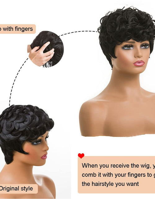 Load image into Gallery viewer, Short Black Curly Pixie Wigs Synthetic Hair Wigs for Black Women Natural Wavy
