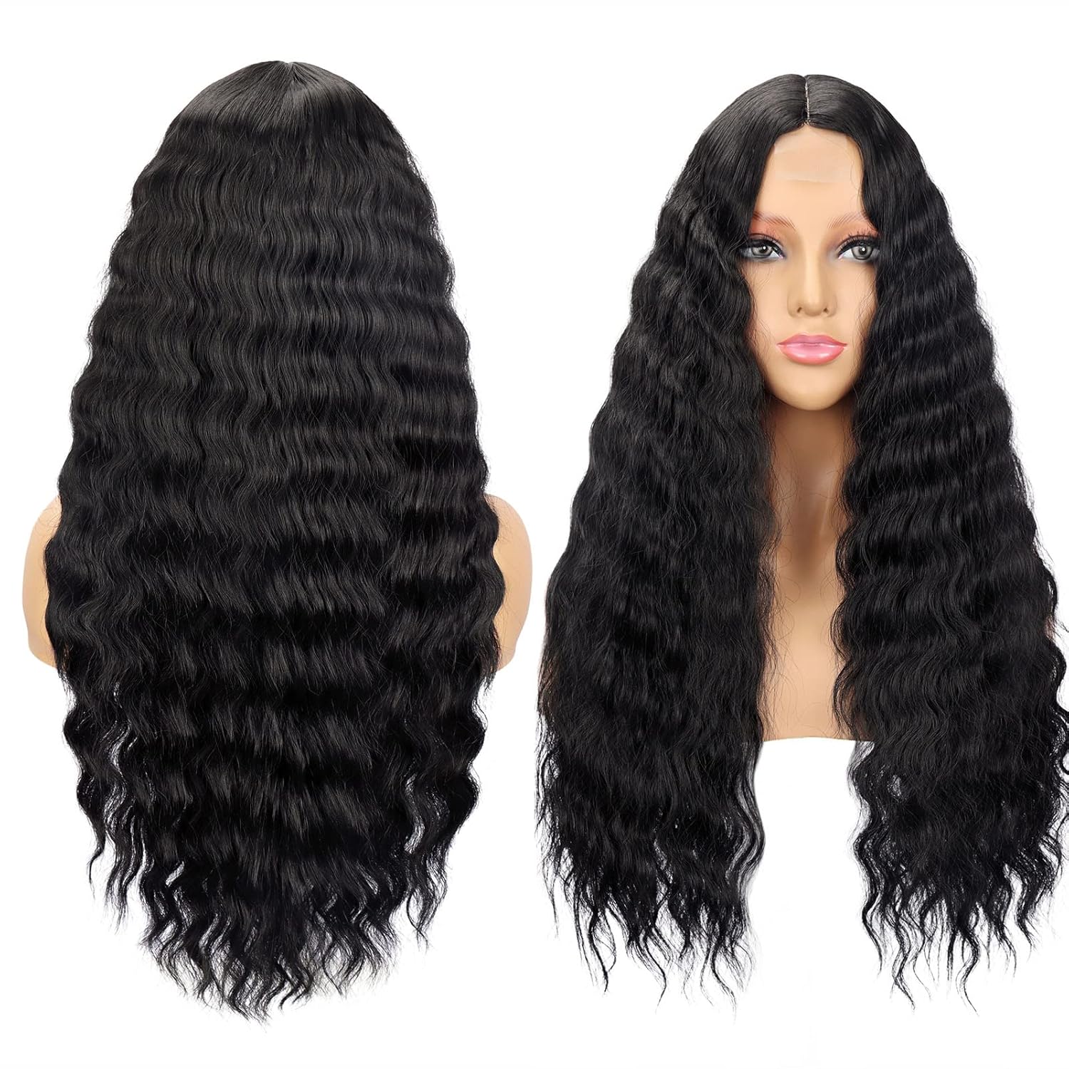 28 Inch Curly Wig Long Wigs for Black Women Loose Deep Wave Lace Front Wig 4'' Simulated Scalp Middle Part Synthetic Natural Crimps Curls