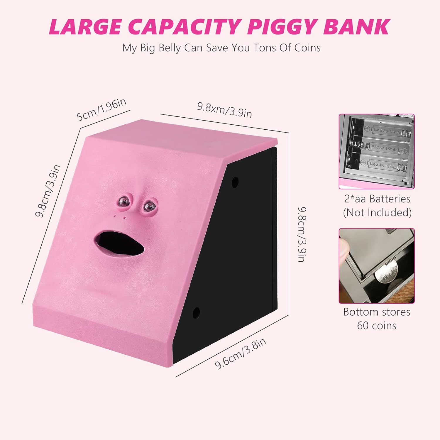 Face Bank Coin Eating Savings Bank, Blue Coin Money Box Piggy Banks for Kids Battery Operated (Pink)