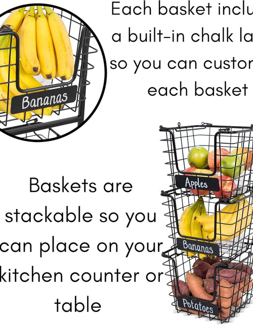 Load image into Gallery viewer, 3-Tier Wire Market Basket Stand with Chalk Label - Snack Fruit Vegetable Produce Metal Hanging Storage Bin for Kitchen Pantry
