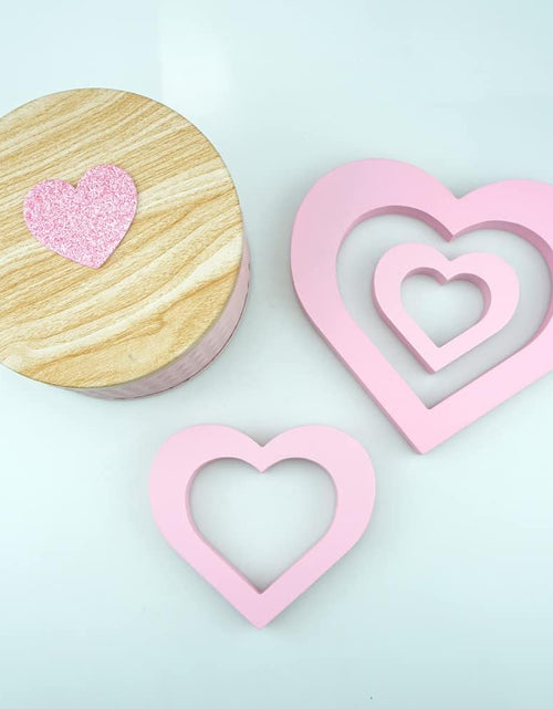 Load image into Gallery viewer, 3 PCS Pink Wooden Heart Centerpiece Pink Heart Shape Sign for Valentines Day Table Romantic Fireplace Home Wedding Decor
