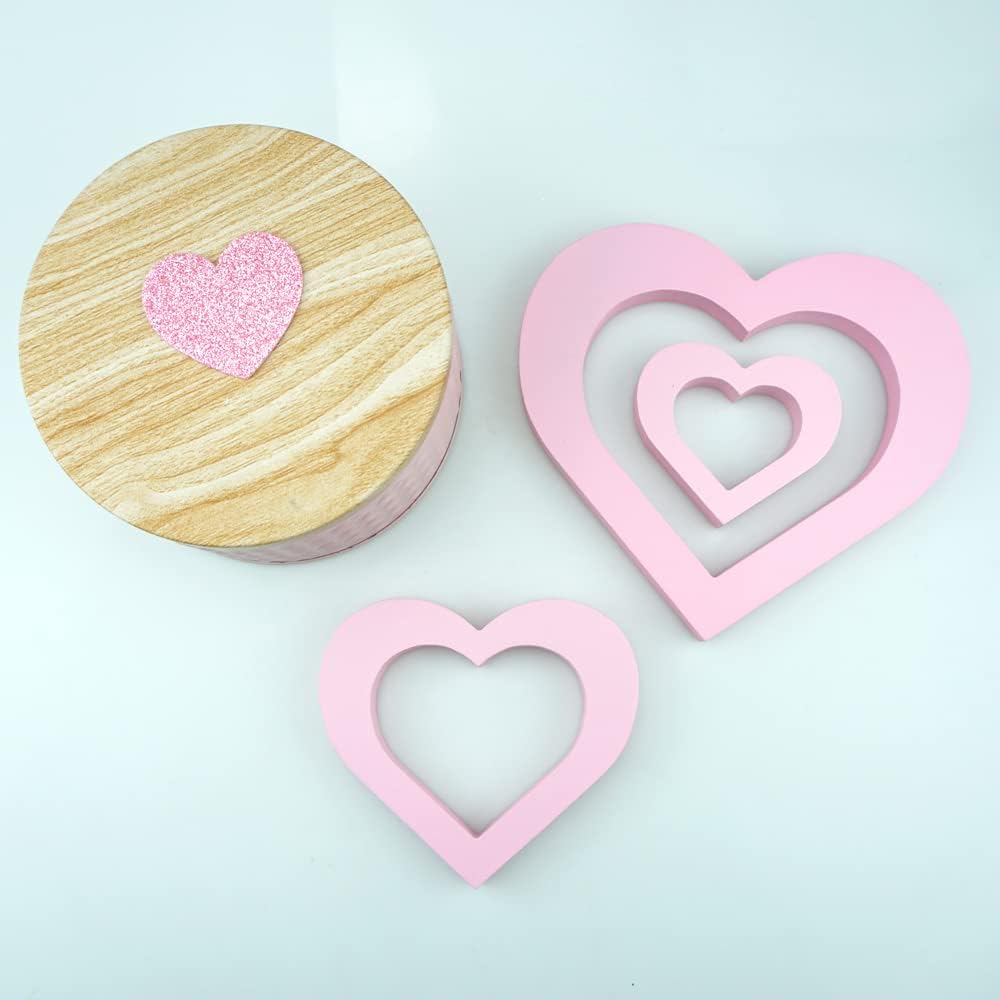 3 PCS Pink Wooden Heart Centerpiece Pink Heart Shape Sign for Valentines Day Table Romantic Fireplace Home Wedding Decor