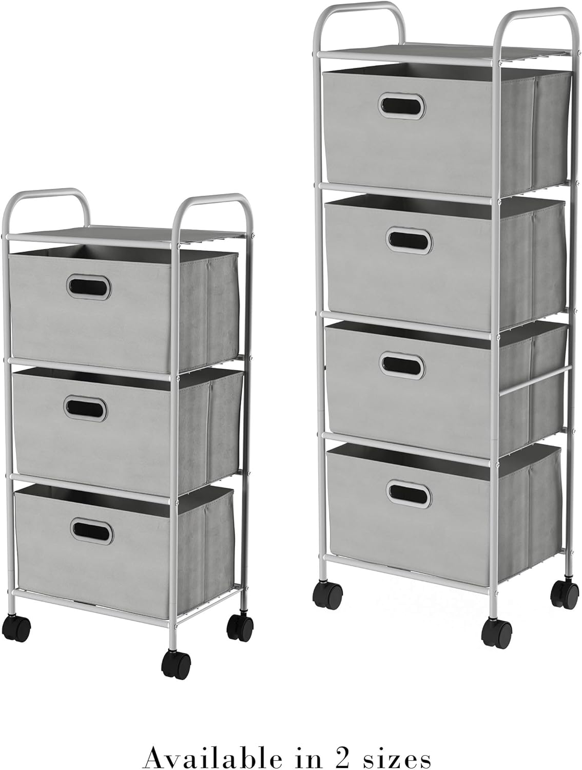 4 Drawer Storage Organizer, Rolling Fabric Bin Storage Cart with Wheels and Metal Frame, Gray