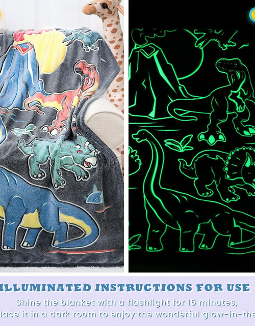 Load image into Gallery viewer, Glow in The Dark Dino Throw Blanket for Kids Dinosaur Toys for Boys Gifts Soft Fleece
