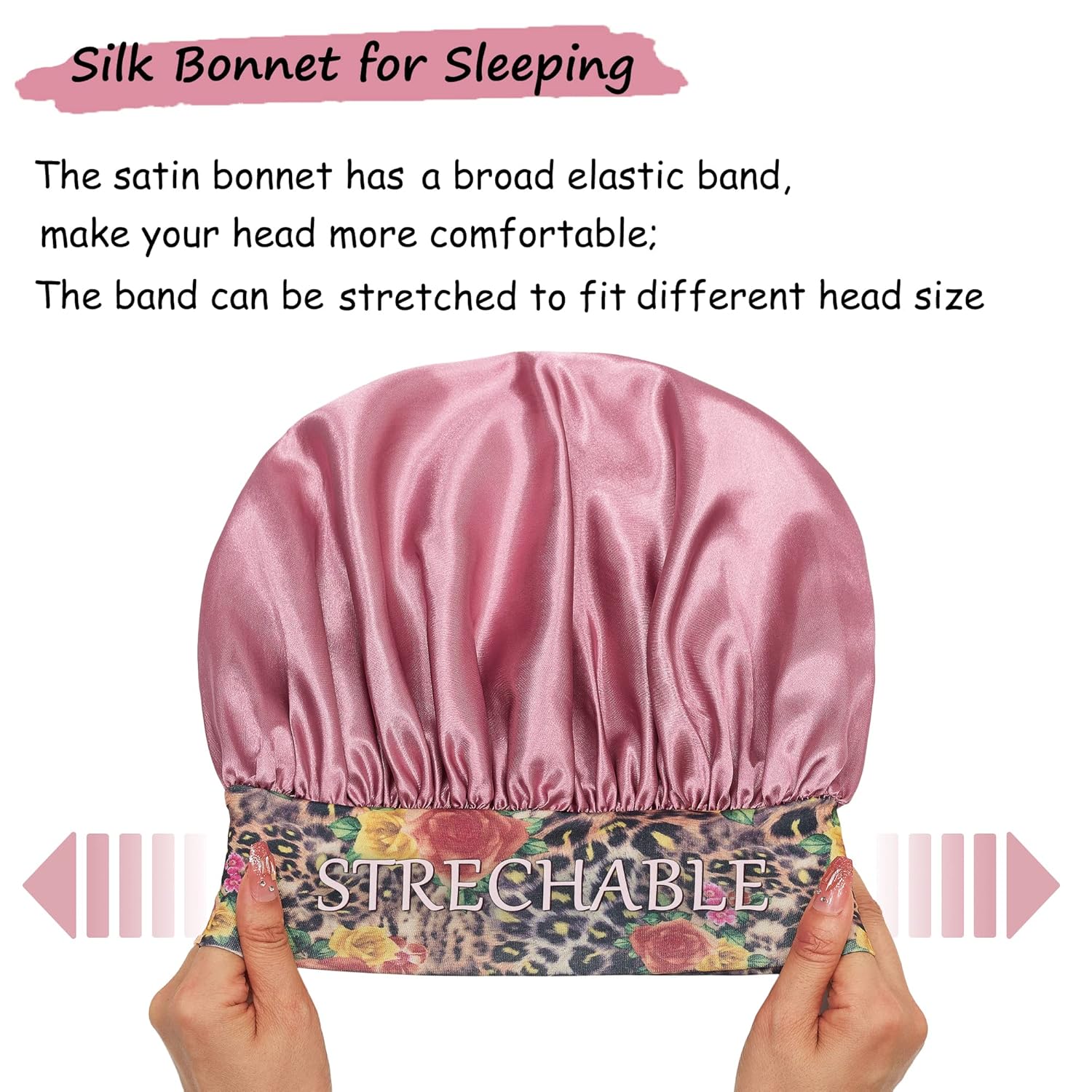 3 Pack Satin Bonnet Silk Bonnet for Sleeping, Sleeping Large Sleep Cap, Wide Soft Band Bonnet for Curly Hair, Set 1