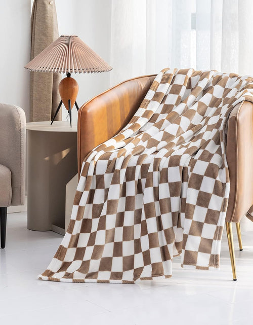 Load image into Gallery viewer, Throw Blankets Flannel Blanket with Checkerboard Grid Pattern Soft Warm and Cozy for All Seasons (Khaki, 40&quot;x50&quot;)
