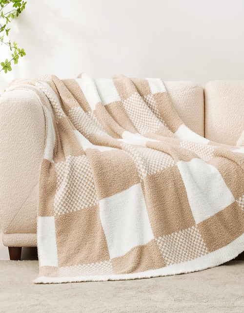 Load image into Gallery viewer, Sac Checkered Blanket, Beige Throw Blanket for Couch Plaid Microfiber Fluffy Warm Cozy Fuzzy Soft, 50x60 inches
