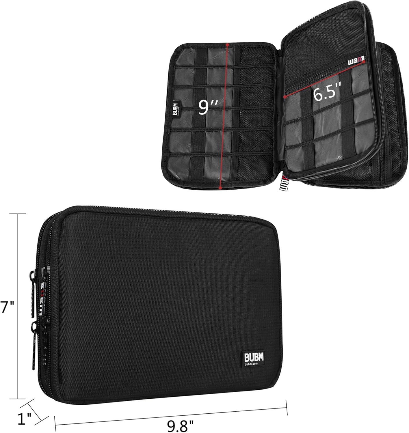 Double Layer Electronic Accessories Organizer, Travel Gadget Bag Perfect Size Fits for iPad Mini (Medium, Black)