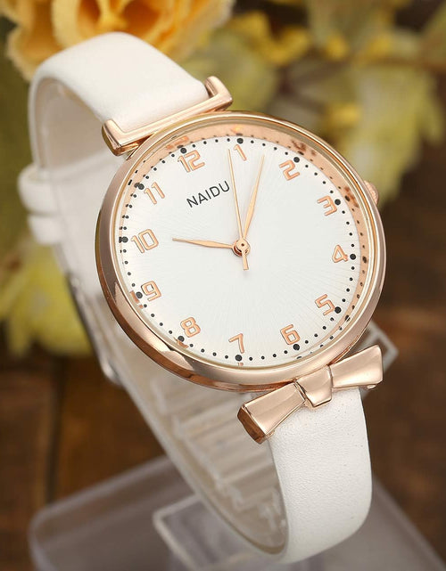 Load image into Gallery viewer, Womens Ladies Classic Simple Leather Analog Quartz Wrist Watch Rose Gold Case Arabic Numerals, White
