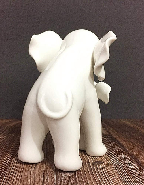 Load image into Gallery viewer, White Porcelain Mother and Baby Elephant Statue/Figurine in High Gloss Finish
