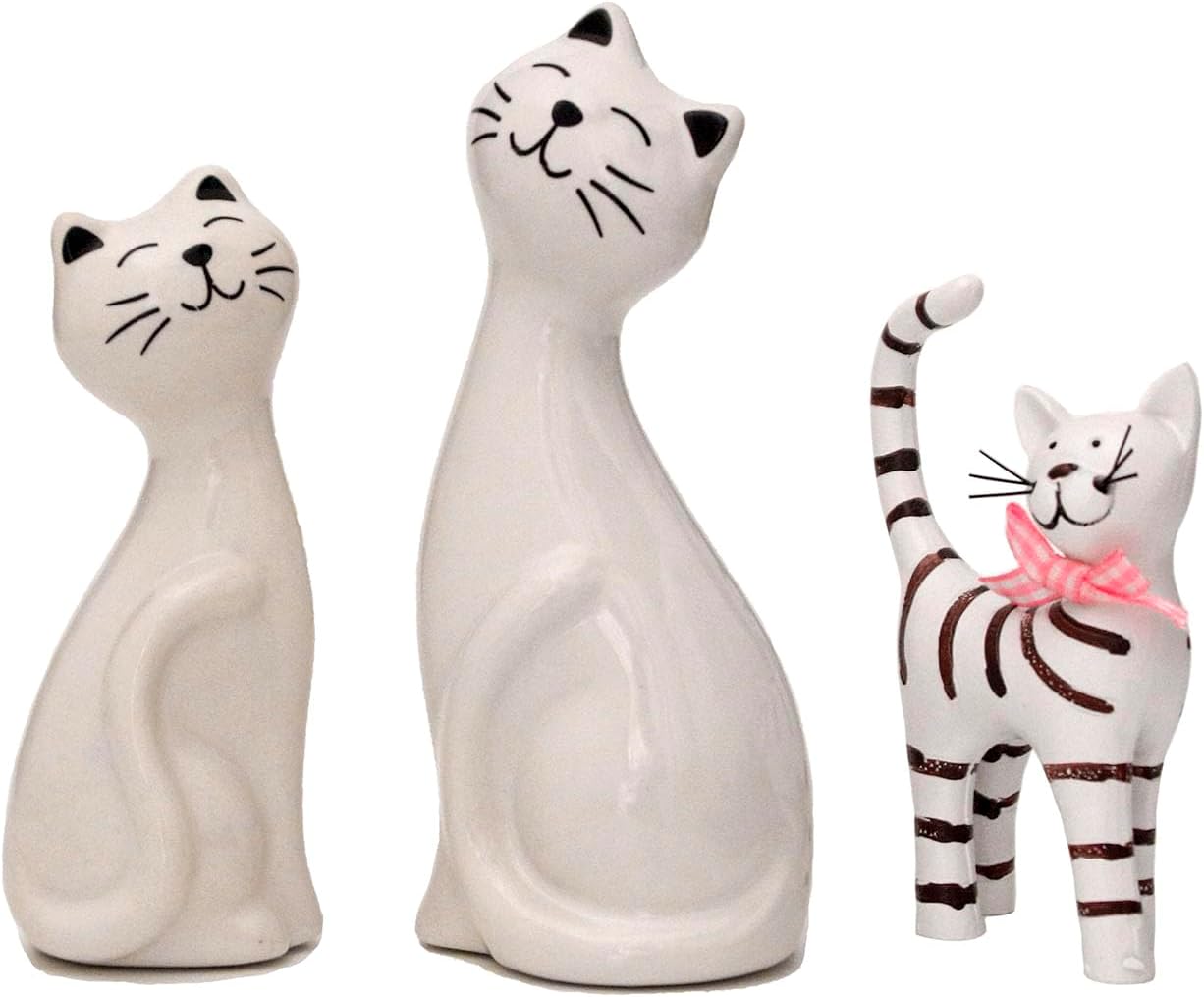 2pcs White Cat Statues and Figurines for Home Decor - White Cat Statue for Cat Lovers