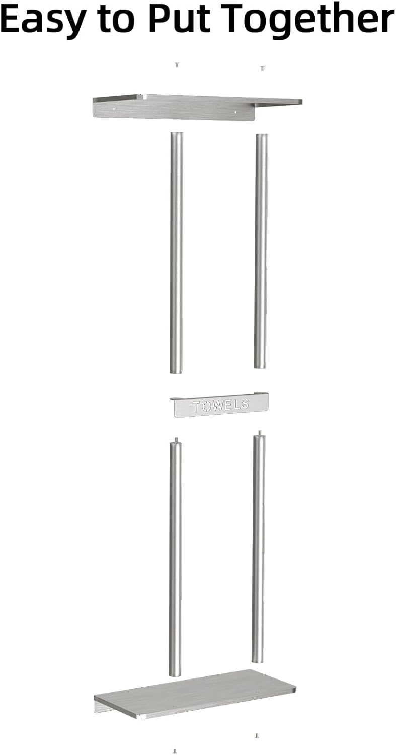 Wall Towel Rack for Rolled Towels, 30 inch Towel Holder Wall Mounted with Metal Shelf Can Holds 6 Large Towels, Brushed Nickel