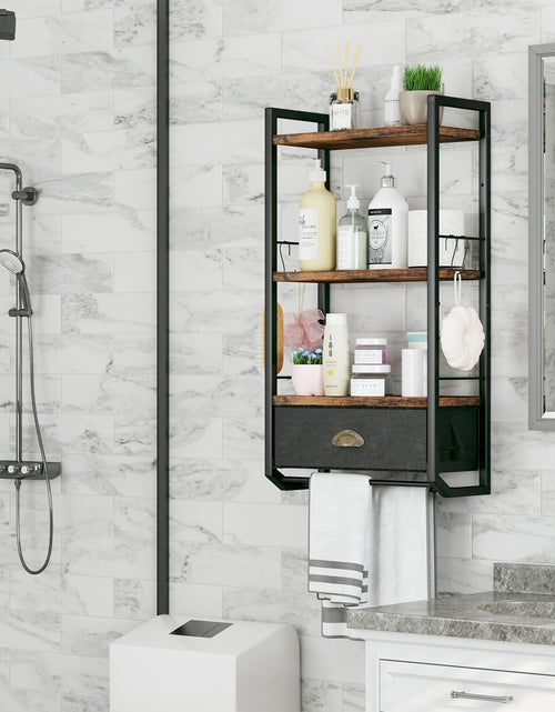 Load image into Gallery viewer, 3 Tier Bathroom Towel Rack Shelf with Storage Drawer Double Towel Bars and Hooks
