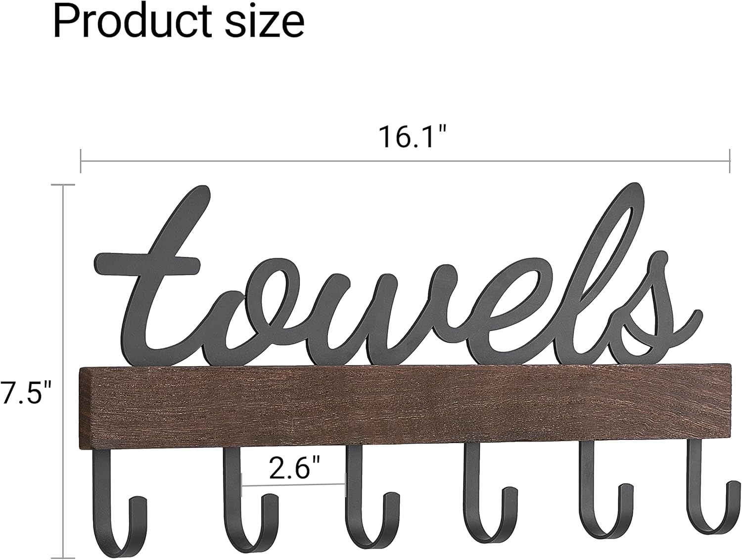 Towel Rack with 6 Hooks, Towel Holder Wall Mount Bathroom Organizer Rustic Farmhouse Home Decor, Black