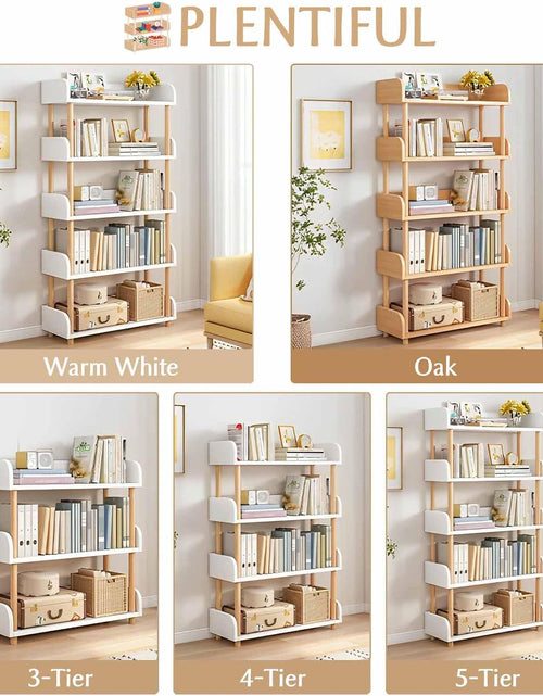 Load image into Gallery viewer, 3-Tier Wooden Open Bookcase - Modern Display Bookshelf with Top Edge, Warm White
