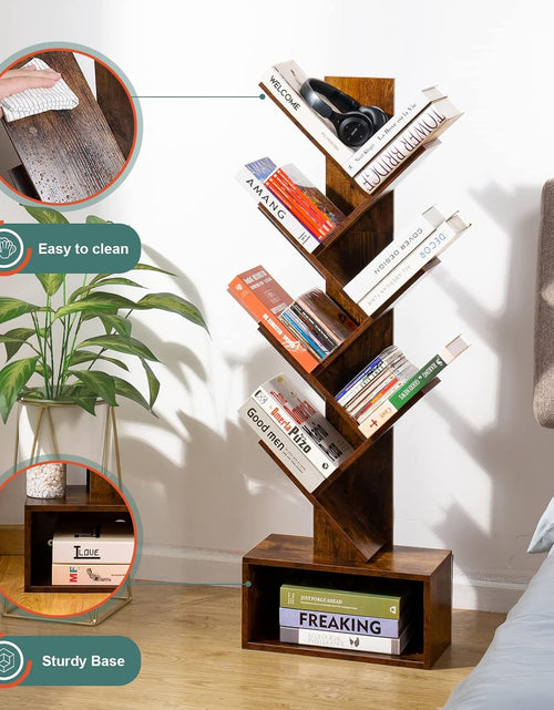 Load image into Gallery viewer, Tree Bookshelf - 6 Shelf Retro Floor Standing Bookcase, Tall Wood Book Storage Rack
