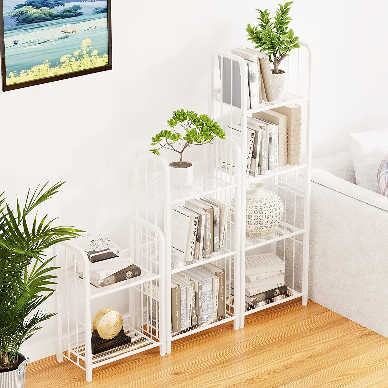 Bookshelf Storage Shelf Small Bookcase Freestanding Storage Stand Multi-Functional Organizer (3 Tiers, White)