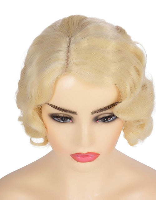 Load image into Gallery viewer, Short Blonde Curly Wig Finger Wave Synthetic Hair for Women, Blonde
