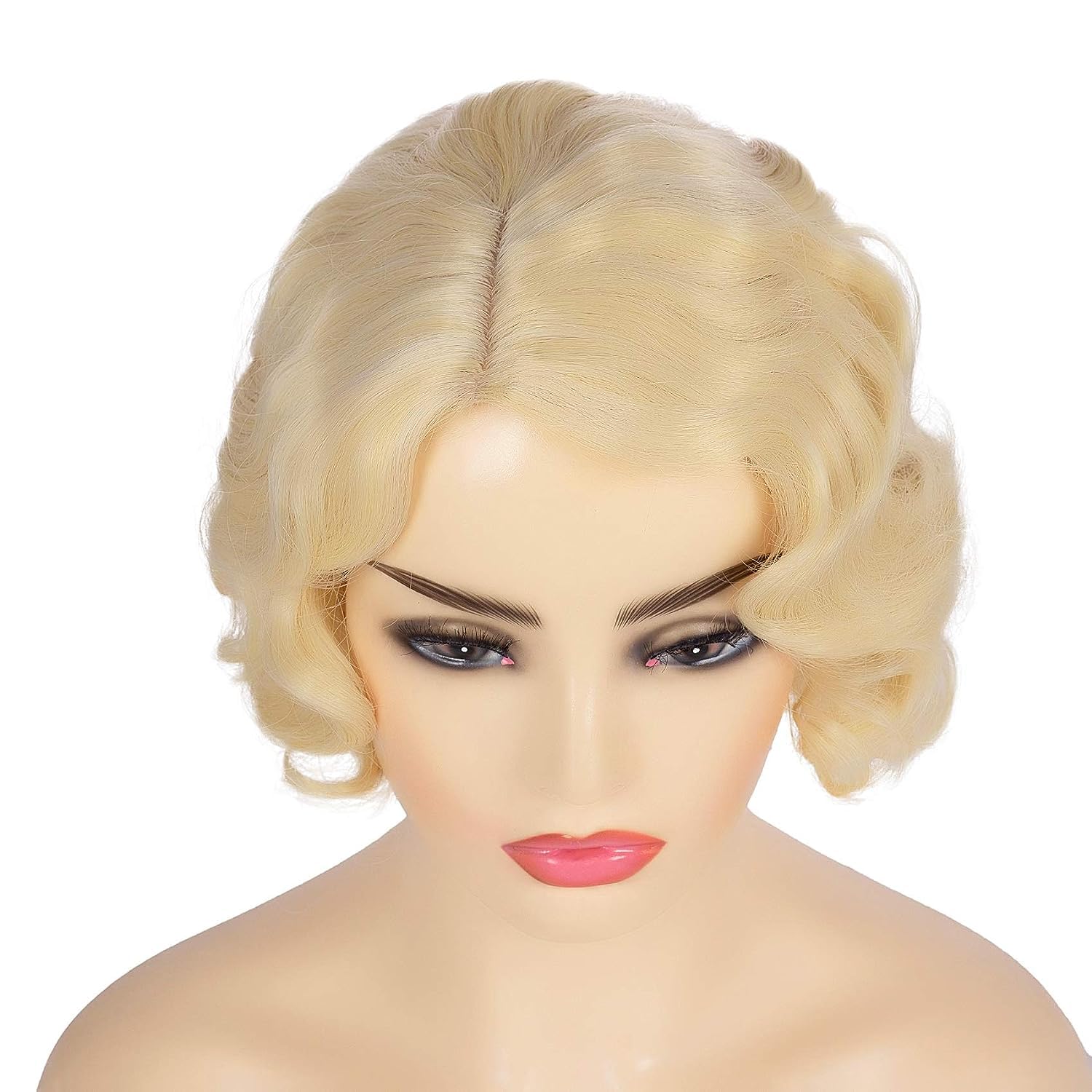 Short Blonde Curly Wig Finger Wave Synthetic Hair for Women, Blonde