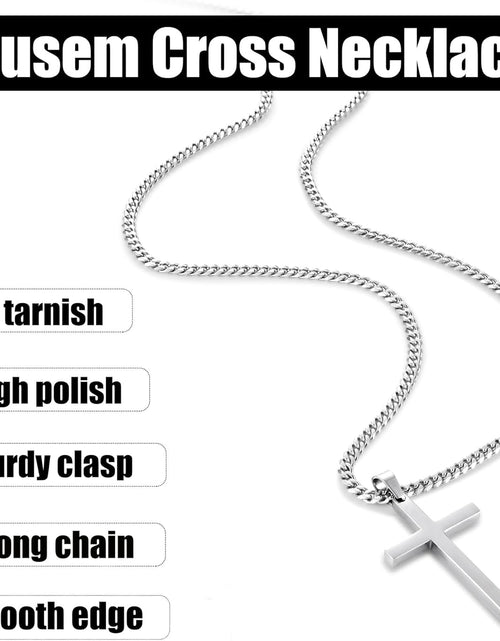 Load image into Gallery viewer, Cross Necklaces with 3.5mm Cross Chain and Stainless Steel Cross Pendant, Cuban Chain 16-28 Inch
