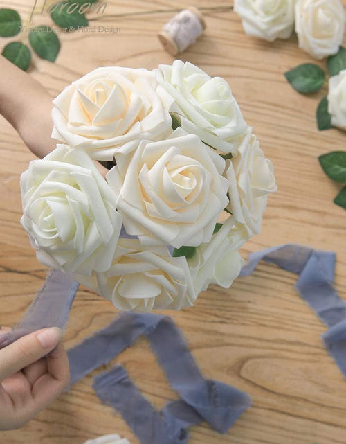 Load image into Gallery viewer, 25pcs Real Looking Ivory Foam Fake Roses with Stems for DIY Wedding Bouquets
