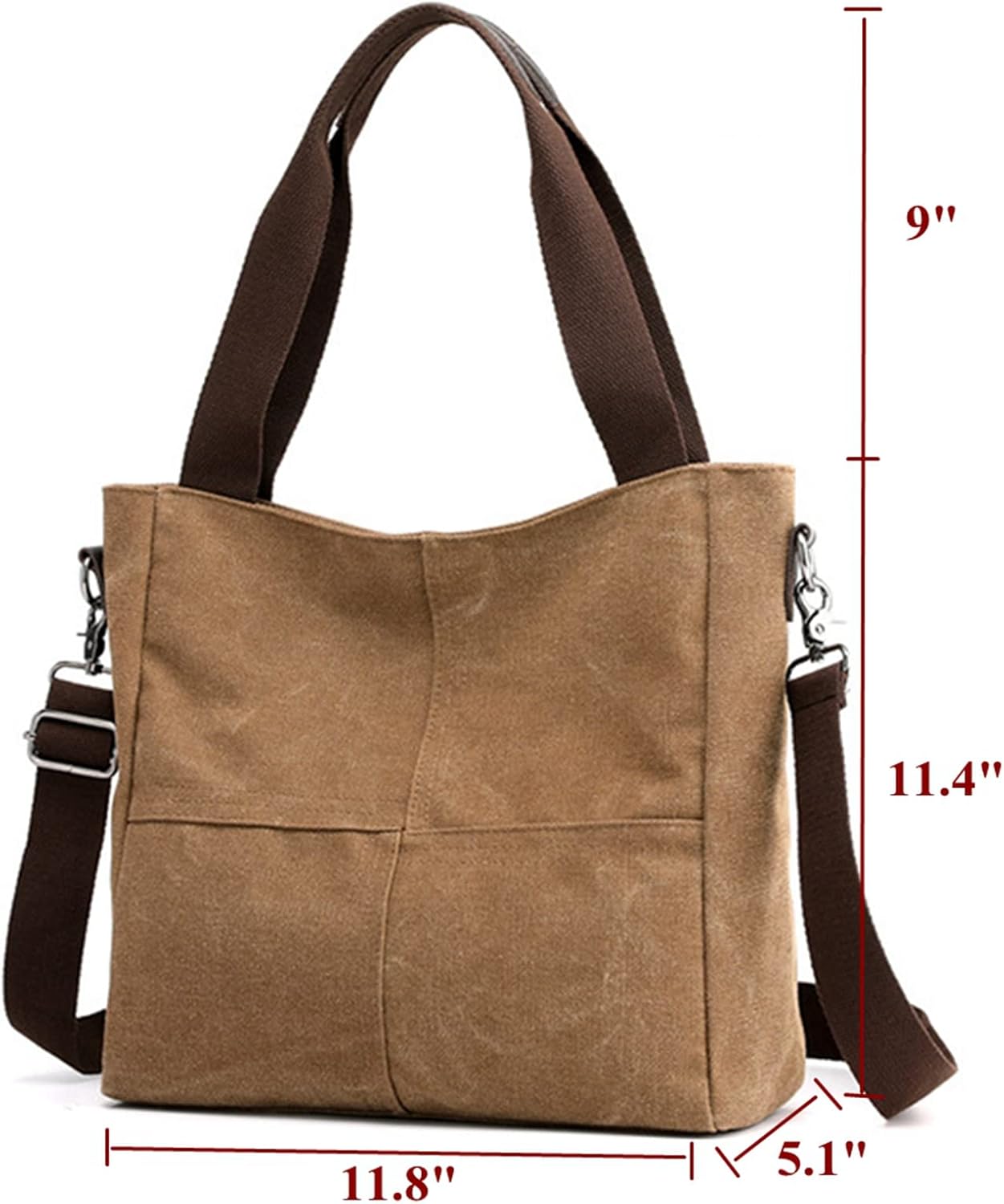 Women's Small Canvas Tote Bag Shoulder Crossbody Bags Work Purses Travel Satchel, Brown