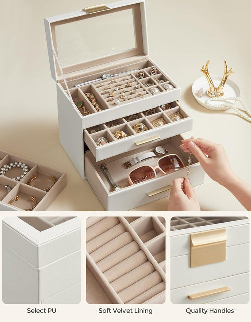 Load image into Gallery viewer, 4-Layer Jewelry Organizer, 3 Drawers, for Sunglasses (Cloud White+Gold)
