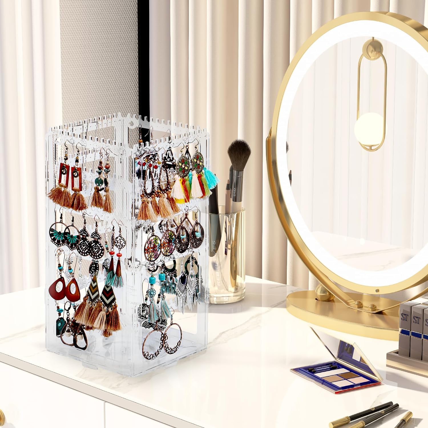 360 Rotating Earring Holder Organizer 5 Tiers Clear Acrylic Earring Rack Display Stand