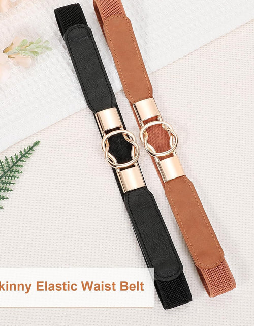 Load image into Gallery viewer, Women Retro Elastic Stretchy Metal Buckle Skinny Waist Belt 1 inch Wide (26 to 30 inches, Black and Brown)
