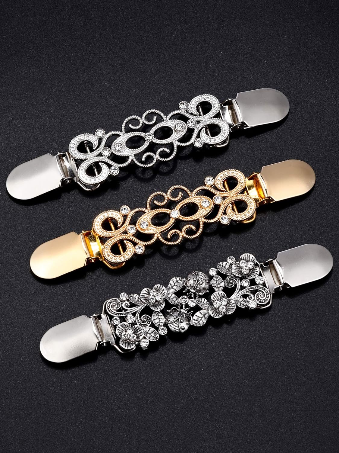 3 Pcs Vintage Dress Cinch Clips Shirt Clips Sweater Cardigan Shawl , Elegant Style