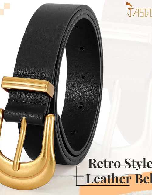 Load image into Gallery viewer, Women&#39;s Western Belt Vintage Black Leather Waist Belt for Pants Jeans with Gold Buckle (Fits Waist 33-7 inches, Black/Gold)
