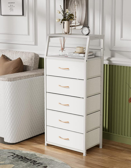 Load image into Gallery viewer, White Dresser with 5 Drawers, Vertical Storage Tower Fabric Dresser for Bedroom,  Wood Top, White
